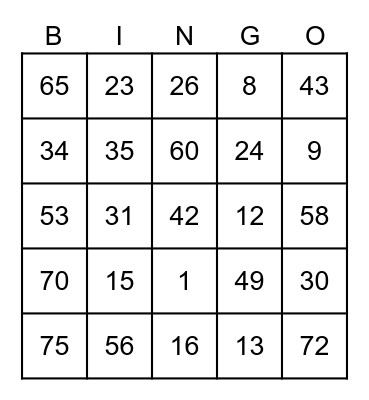Number Bingo 1–75 Bingo Card