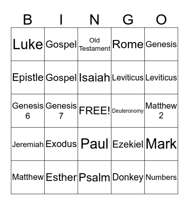 Bible Bingo Card