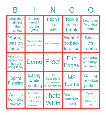 Work From Home - IT Project Bingo Card