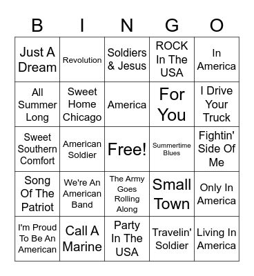 Memorial Day Playlist Bingo Card