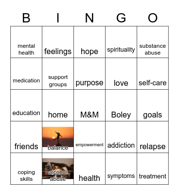 RECOVERY Bingo Card