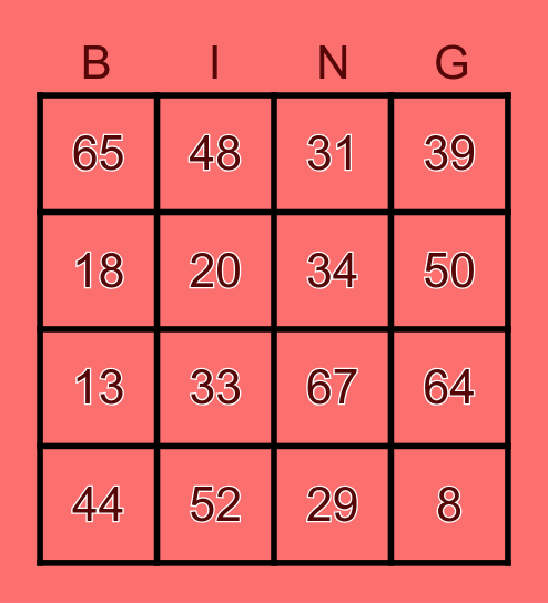 Summer Camp Bingo Card