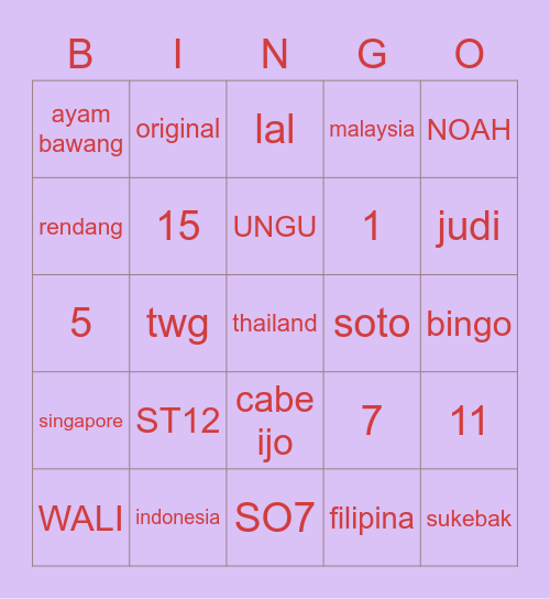 777ueun Bingo Card
