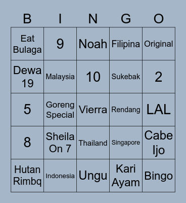 Jiho! Bingo Card