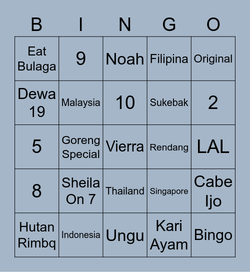 Jiho! Bingo Card