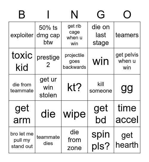 SBR Bingo Card