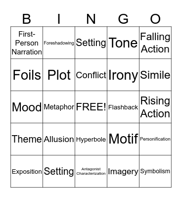 Literary Terms Bingo Card