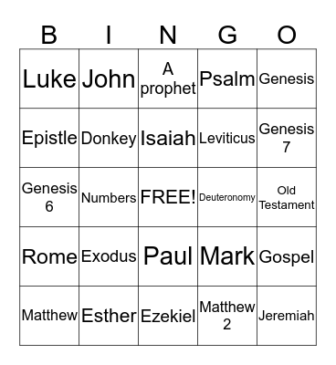 Bible Bingo Card