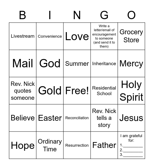 Sermon Bingo May 30th Bingo Card