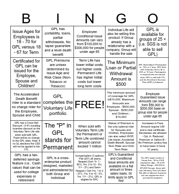 Group Permanent Life  Bingo Card