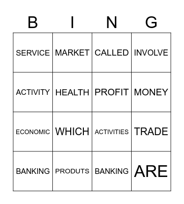 ECONOMIC ACTIVITIES Bingo Card