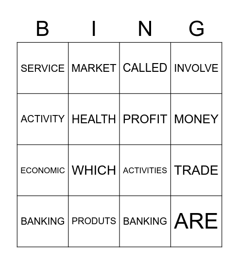 ECONOMIC ACTIVITIES Bingo Card