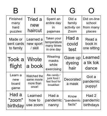 Pandemic and Trisha Birthday Bingo!!! Bingo Card