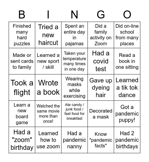 Pandemic and Trisha Birthday Bingo!!! Bingo Card