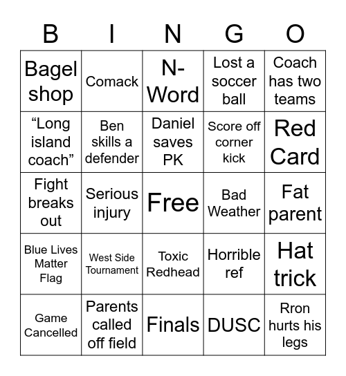 Long Island Tournament bingo Card
