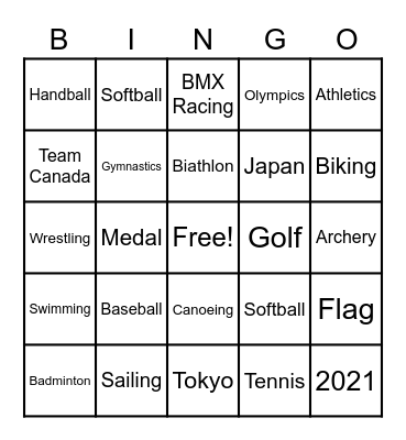 Summer Olympics Bingo Card