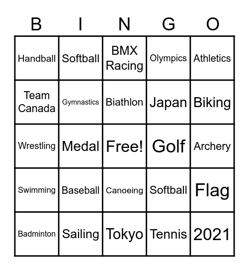 Summer Olympics Bingo Card
