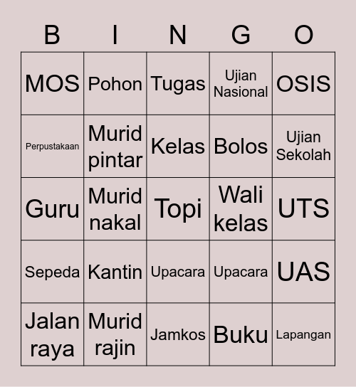 Sekolah Bingo Card