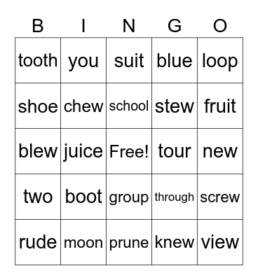 oo sound (stinky feet) Bingo Card