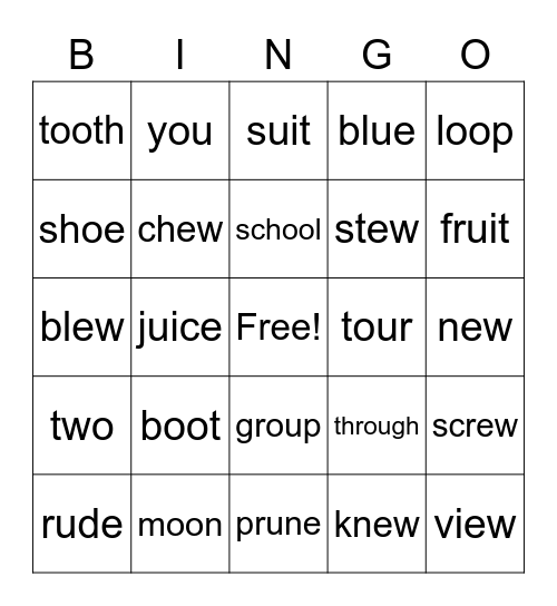 oo sound (stinky feet) Bingo Card