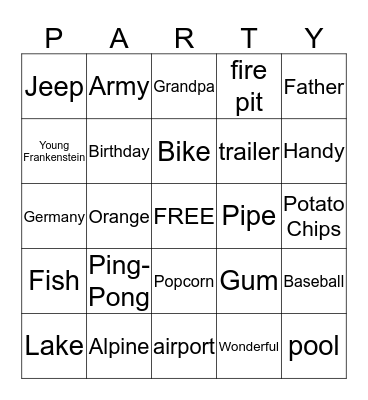 Party Bingo Card