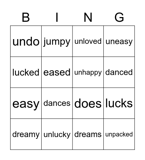 Prefix & Suffix Bingo #1 Bingo Card