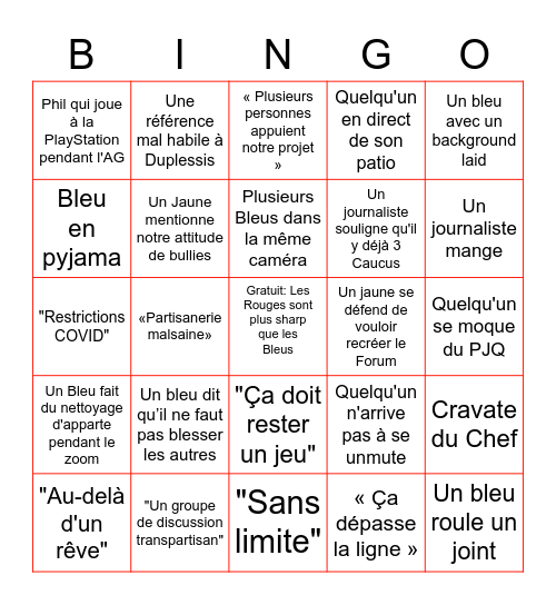 Bingo Rouge de l'AG Bingo Card