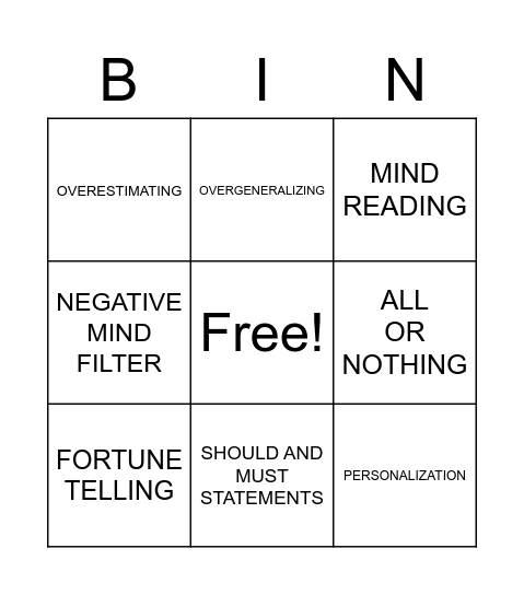 Thinking Traps Bingo Card