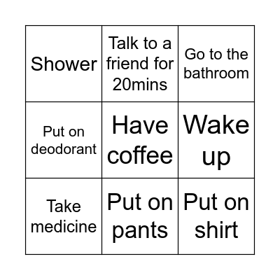 Tomorrow Morning Bingo Card