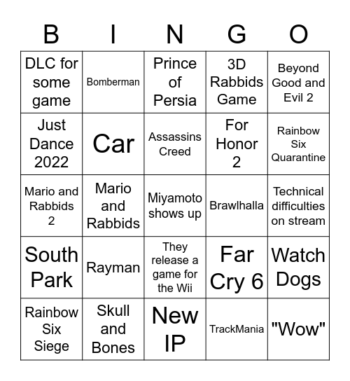 Ubisoft Bingo Card