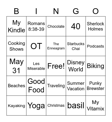 Rachel Bingo Card