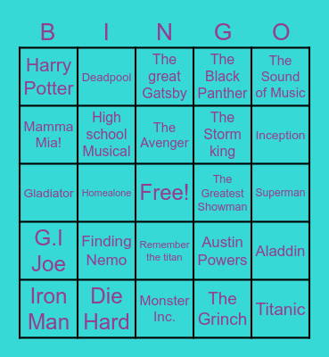 Movies Bingo Card