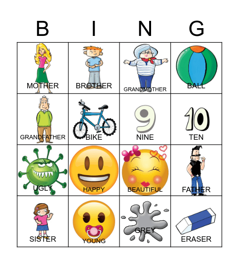 FAMILY AND ADJECTIVES Bingo Card