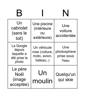 Street View Bingo Card