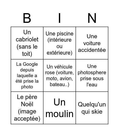 Street View Bingo Card