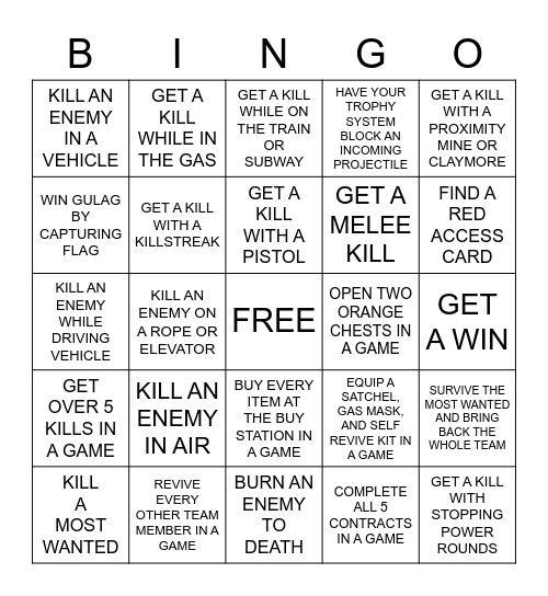 WARZONE BINGO Card