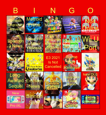 Nintendo E3 2021 Bingo Card