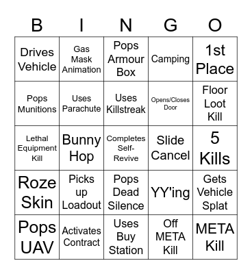 WarZone Bingo Card