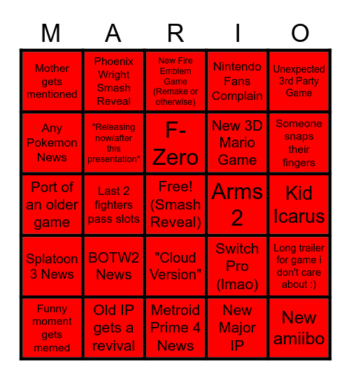 Nintendo E3 Presentation By Jacob :) Bingo Card