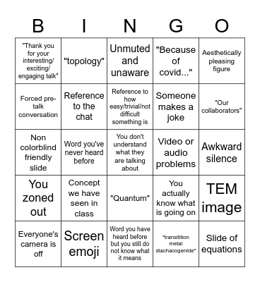 Final Colloquium Bingo Card
