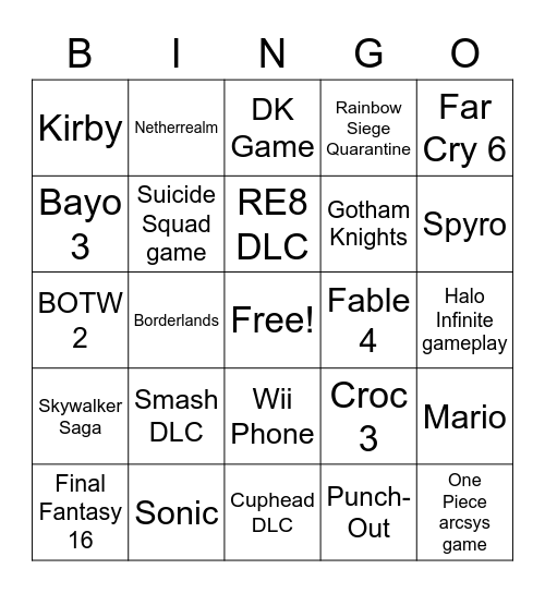 E3 Bingo Board 2021 Bingo Card