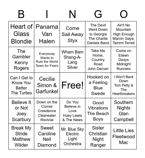 Nate's Music BINGO #1 Bingo Card