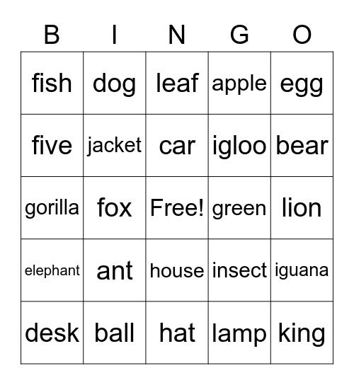 Words Bingo Card