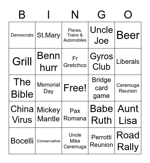 Papa Bingo Card