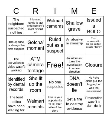 TV True Crime Bingo Card