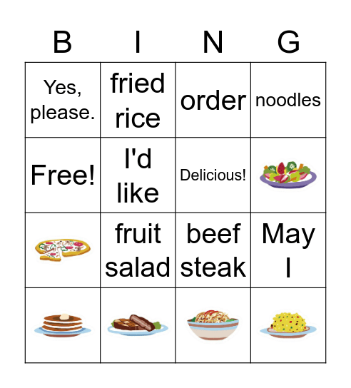 Lesson 5: I'd Like Friend Rice Bingo Card