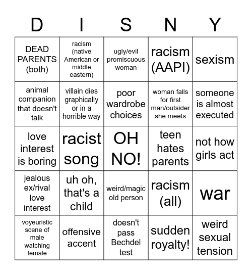 Why did you do that Disney? Bingo Card