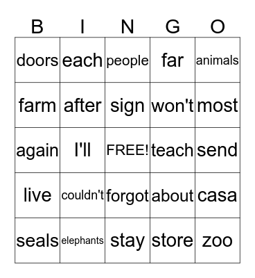Eddie Couldn't Find the Elephants, Animals & Come! Sit! Stay!  Bingo Card