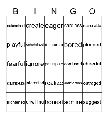 STAAR Vocabulary Bingo Card