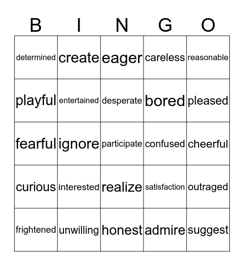 STAAR Vocabulary Bingo Card